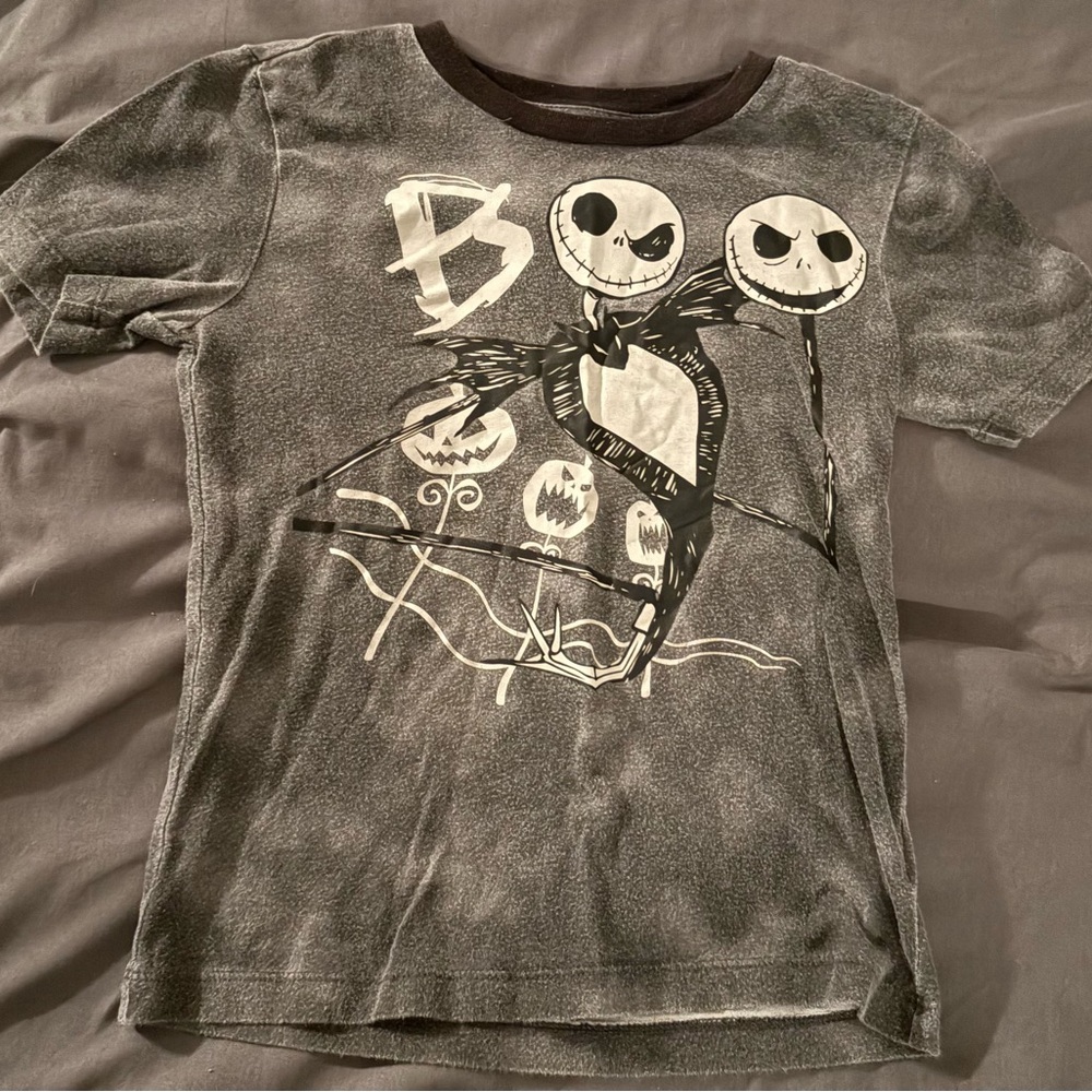 Disney Gray and Black Jack Skellington Short Sleeve Tee